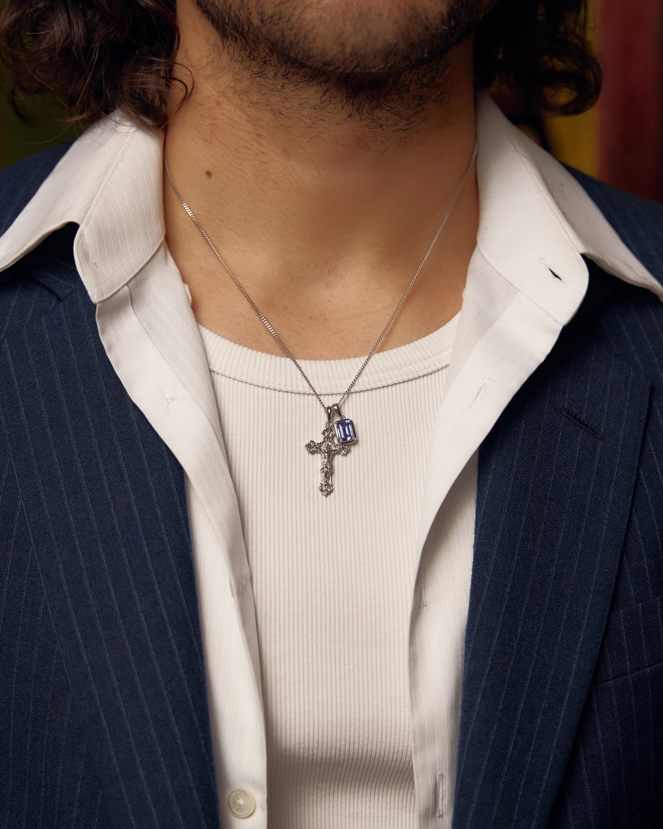 Motif Crucifix x Sapphire sea stone stack - Silver