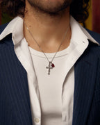 Motif Crucifix x Lisbon red stone stack - Silver