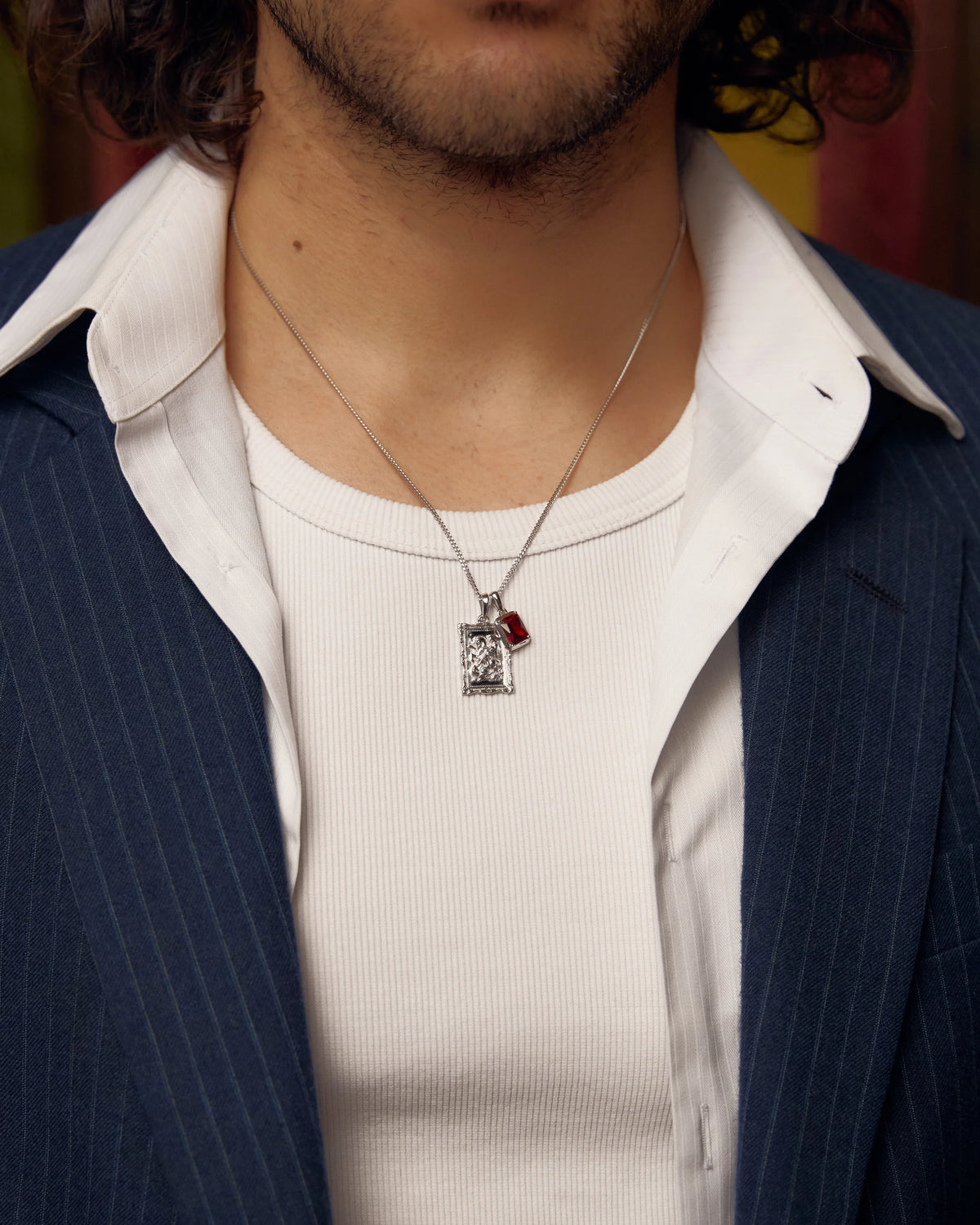 St George frame x Lisbon red stone stack - Silver