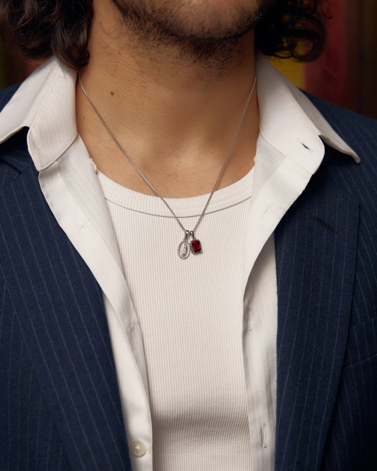 Mini Gaudalupe x Lisbon red stone stack - Silver