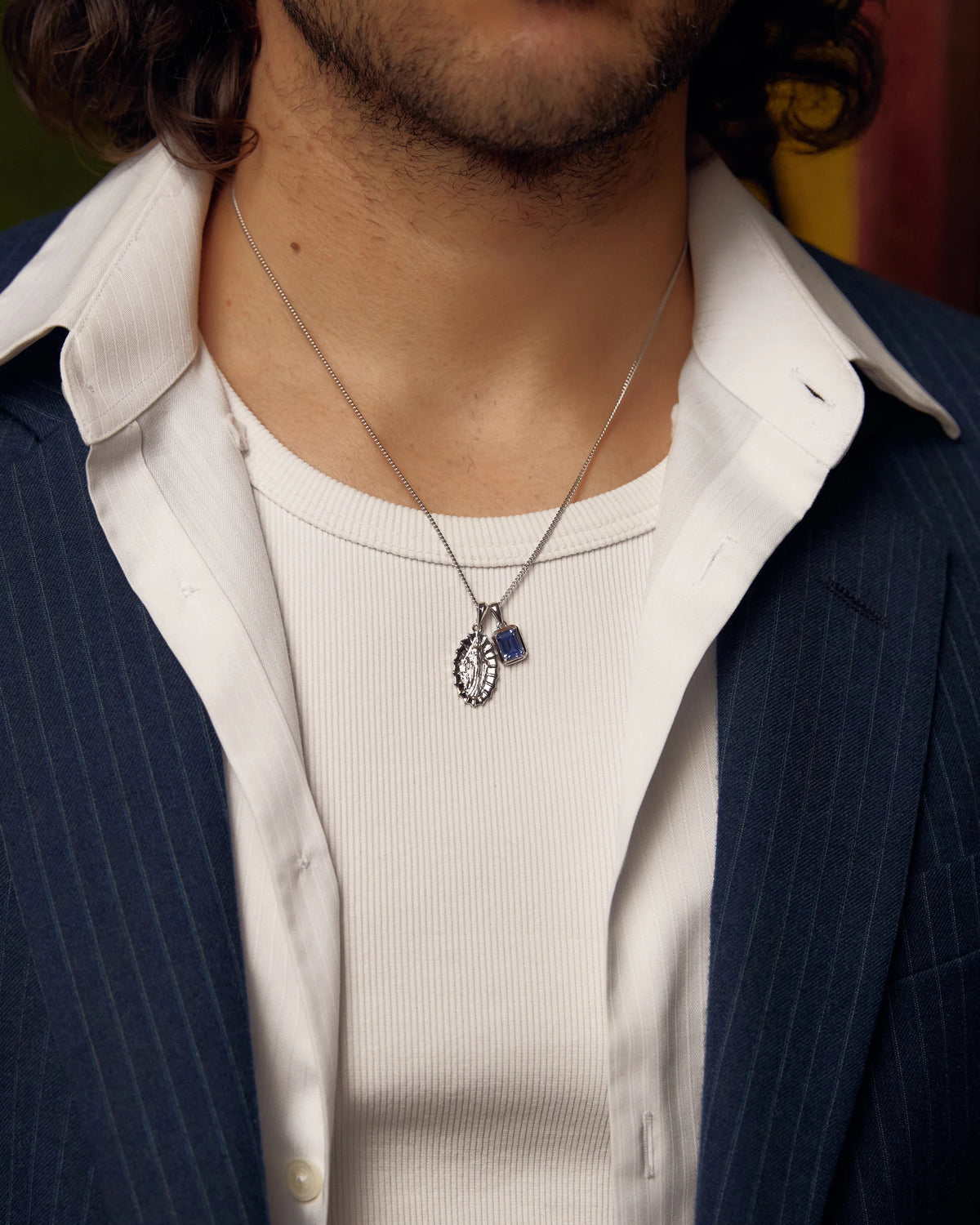Our Lady of Guadalupe x Sapphire stone stack - Silver