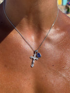 Motif Crucifix x Sapphire sea stone stack - Silver