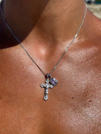Motif Crucifix x Lavender stone stack - Silver