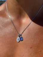 Mini Guadalupe x Sapphire stone stack - Silver