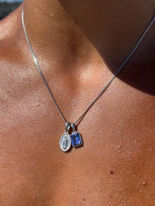Mini Guadalupe x Sapphire stone stack - Silver