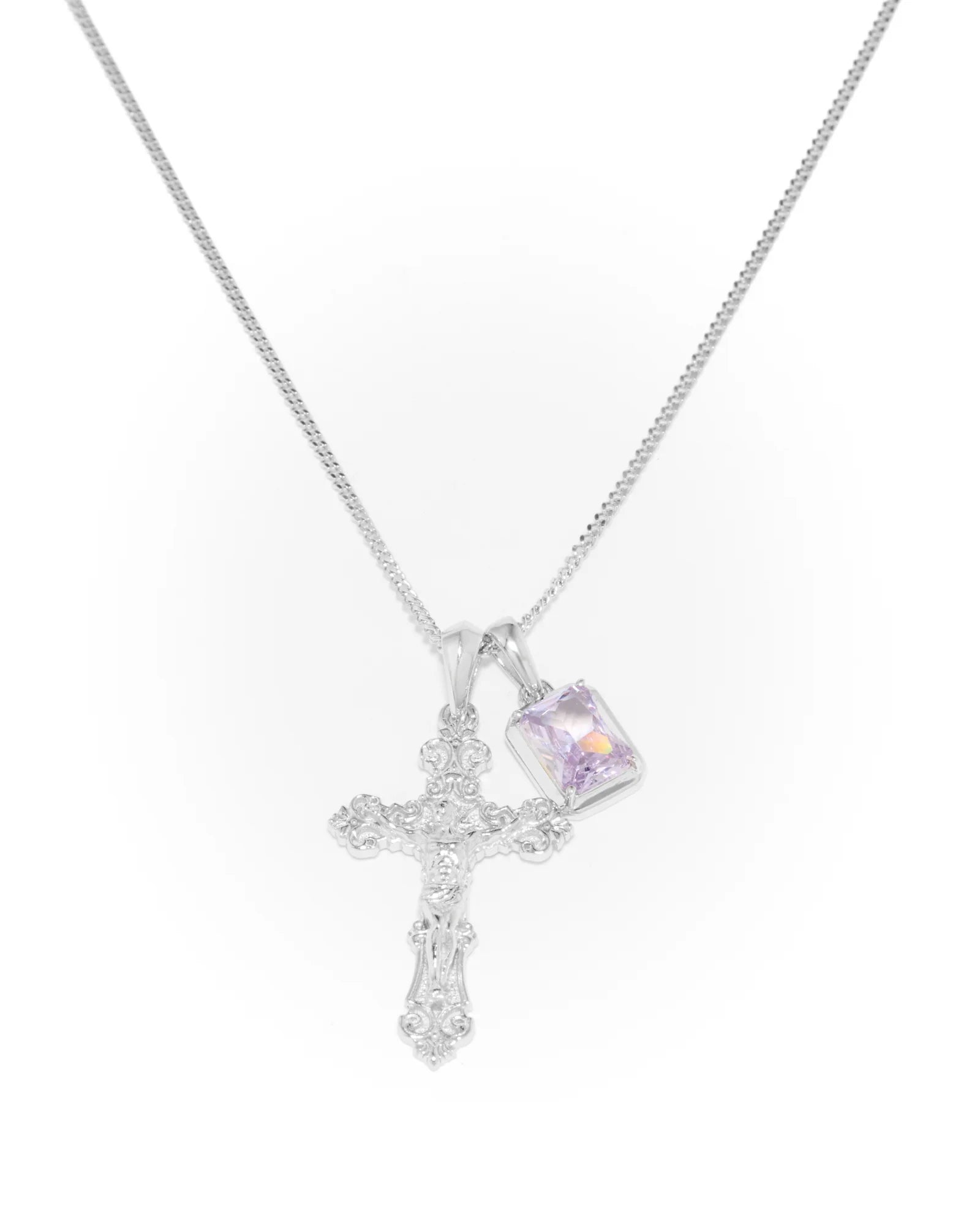 Motif Crucifix x Lavender stone stack - Silver