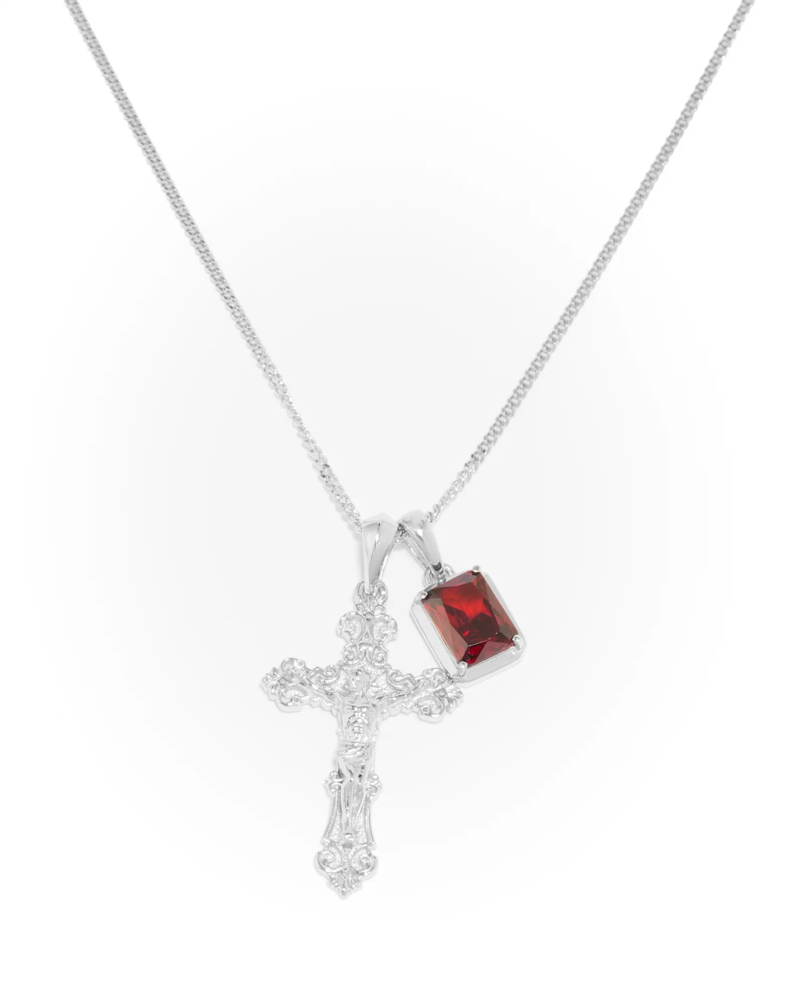 Motif Crucifix x Lisbon red stone stack - Silver