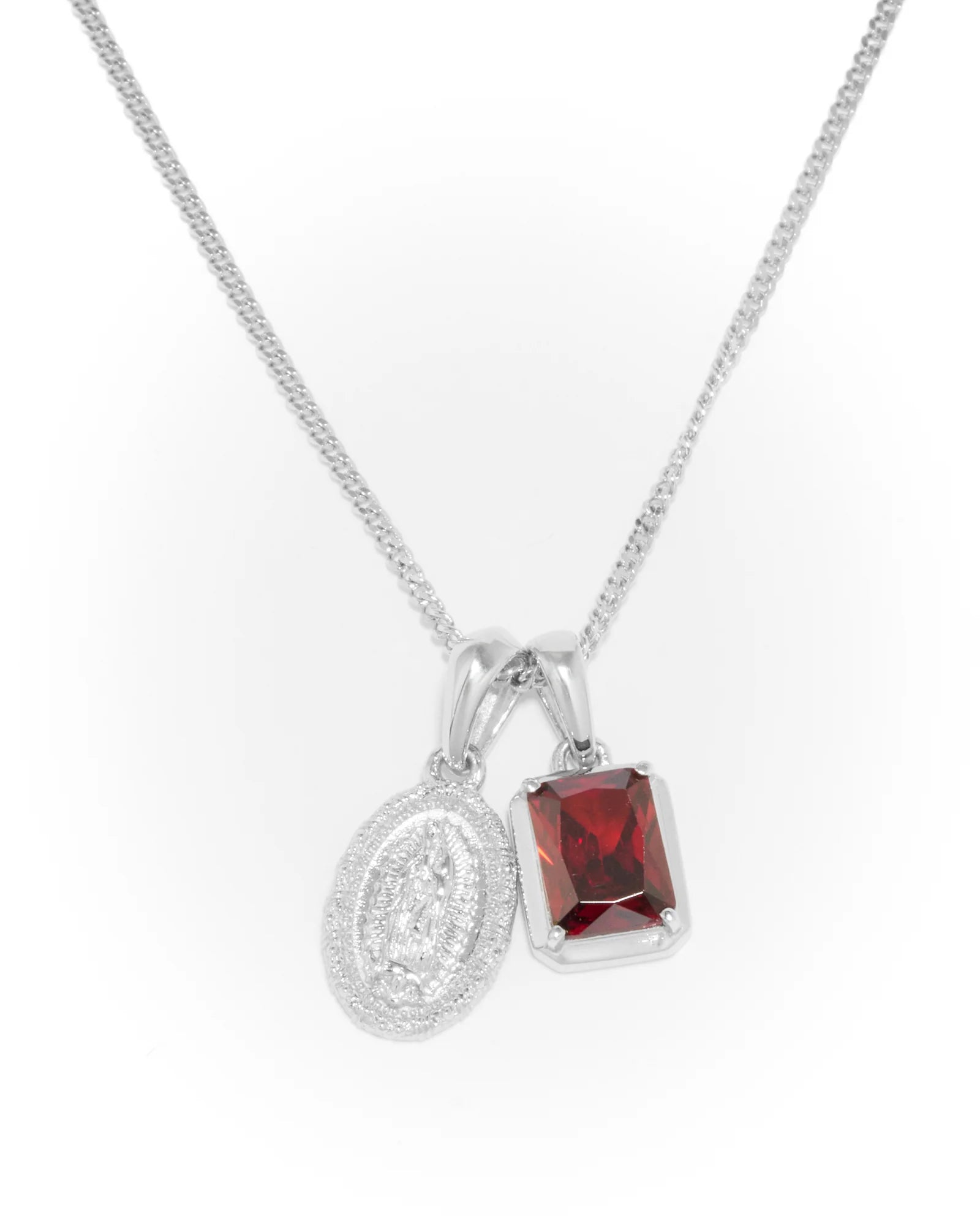 Mini Gaudalupe x Lisbon red stone stack - Silver