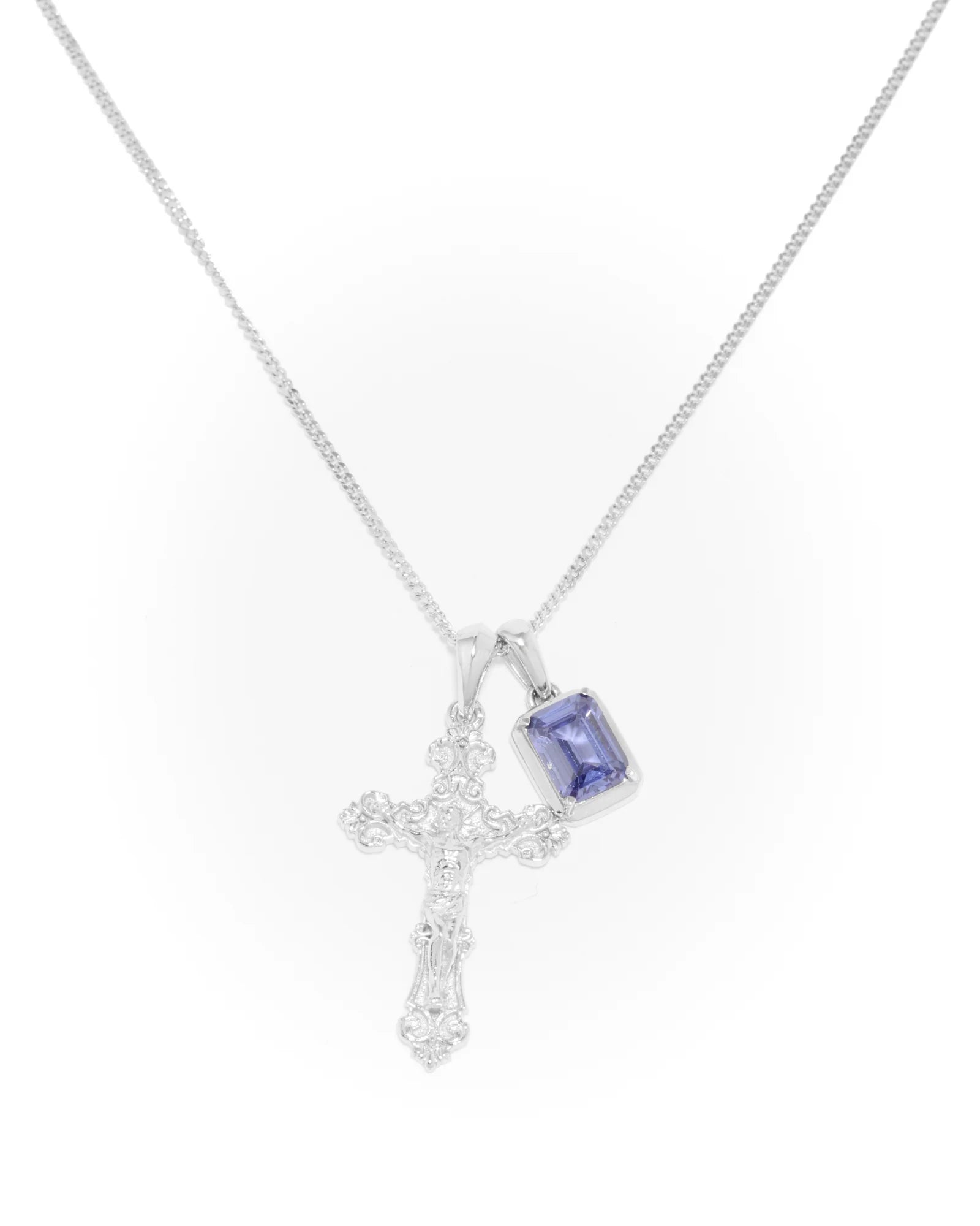 Motif Crucifix x Sapphire sea stone stack - Silver