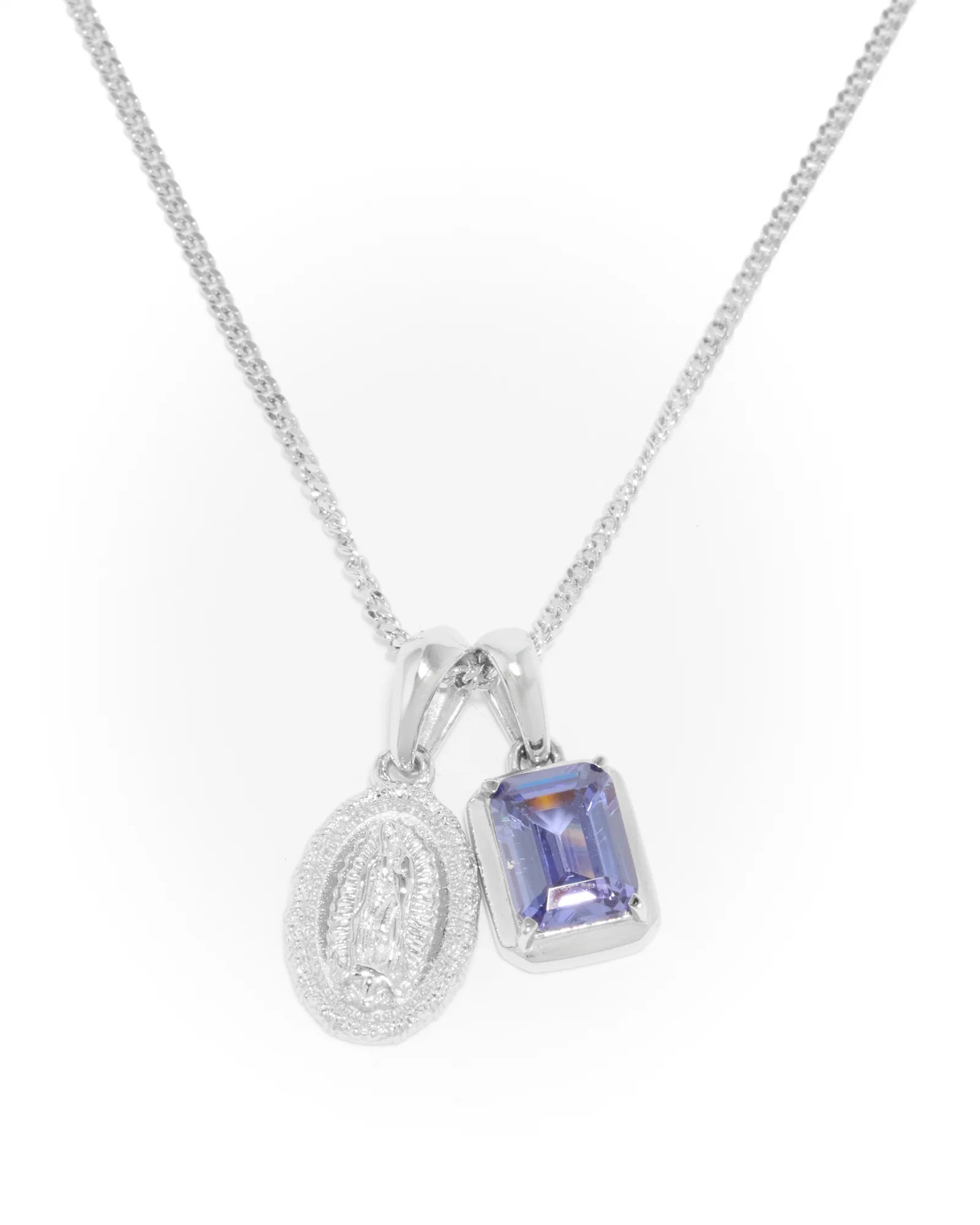 Mini Guadalupe x Sapphire stone stack - Silver