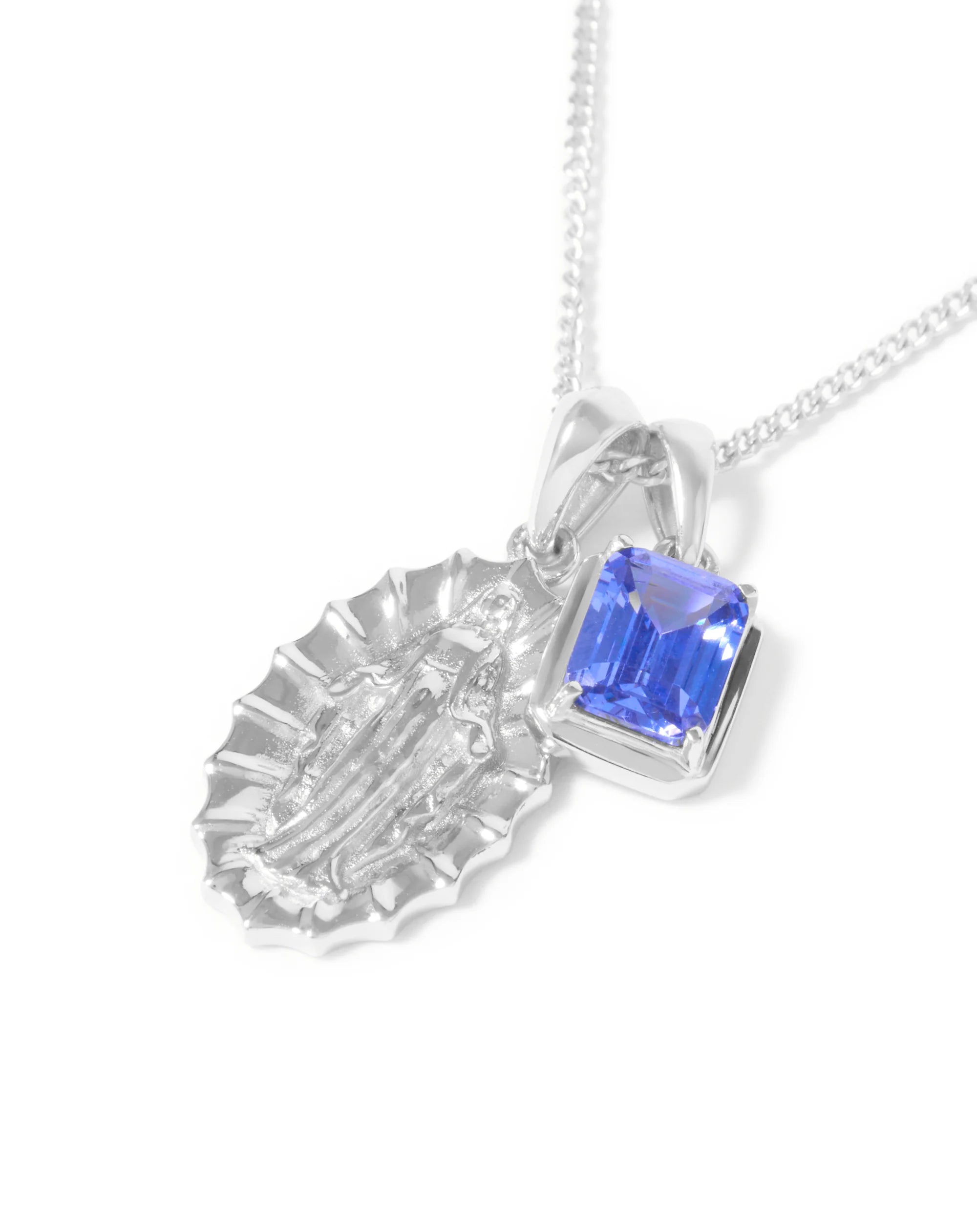 Our Lady of Guadalupe x Sapphire stone stack - Silver